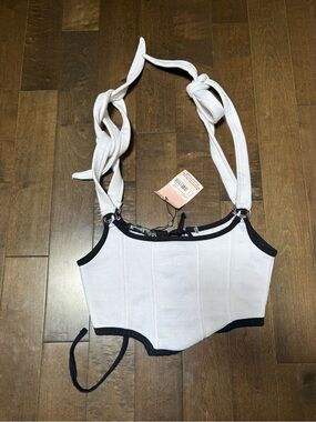 White Contrast-Trim One-Piece Corset Crop Top